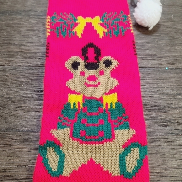Vintage 80s Kawaii Teddy Bear Christmas Knit Extra Long Stocking 25" - Picture 7 of 9
